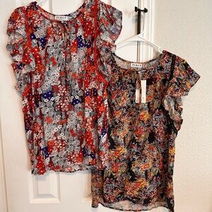 Women's Floral Blouses - Red and Black